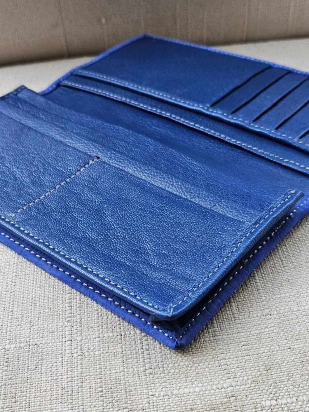 Long Wallet Cardholder Blue Genuine Leather Billfold Clutch Purse Handma